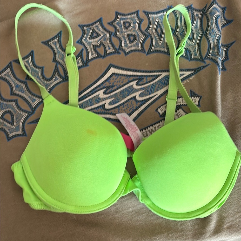 Victoria's Secret Pink Neon Green Bra push up 34b